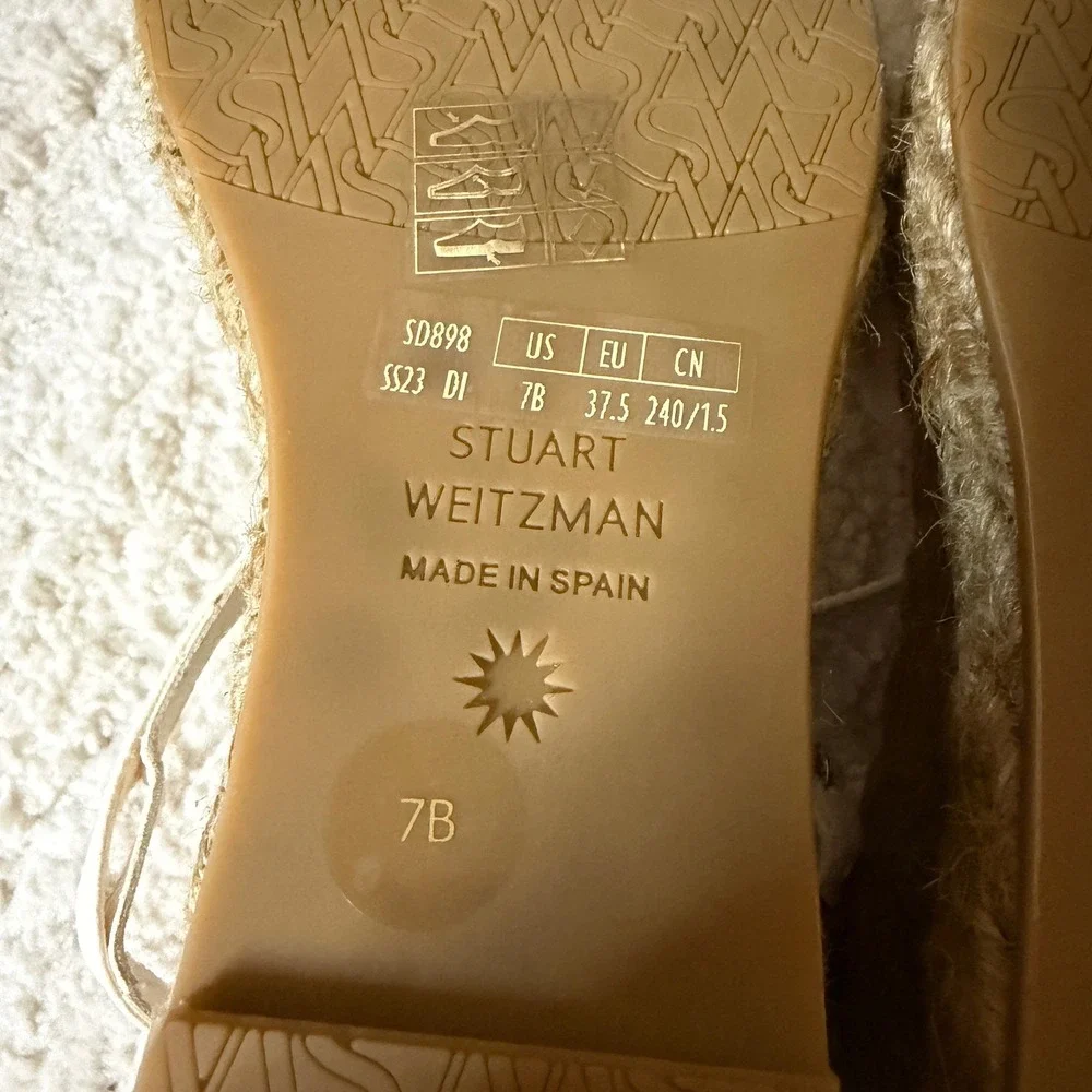 Stuart Weitzman Espadrille Wedge Sandals Playa 7B Cream Leather Knot SD898 - Picture 10 of 11